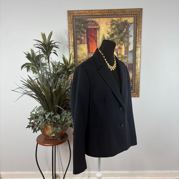 Kasper Women Jacket Size 18 Blue Lapel Notch Collar Long Sleeve Clueless Preppy - Picture 2 of 8